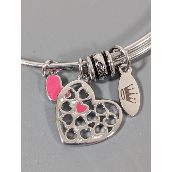 Celebrate Life Pink Heart Charm Bangle Bracelet Silver Tone Stacking 7.5" - Picture 1 of 6